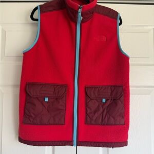 The North Face Red Fleece Vest with Black Trim